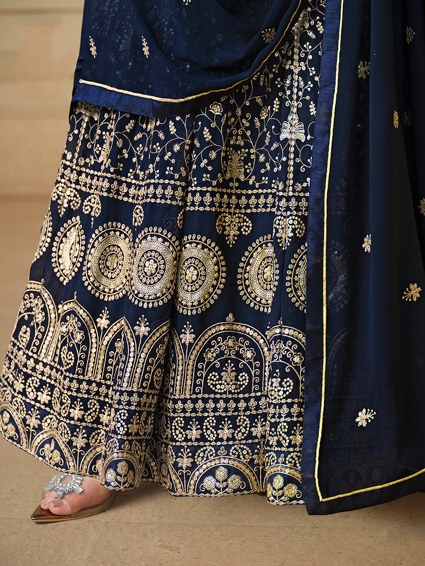Navy Blue Faux Georgette Embroidered Anarkali Salwar Suit - Monjolika Fashion Navy Blue Faux Georgette Embroidered Anarkali Salwar Suit - Monjolika Fashion