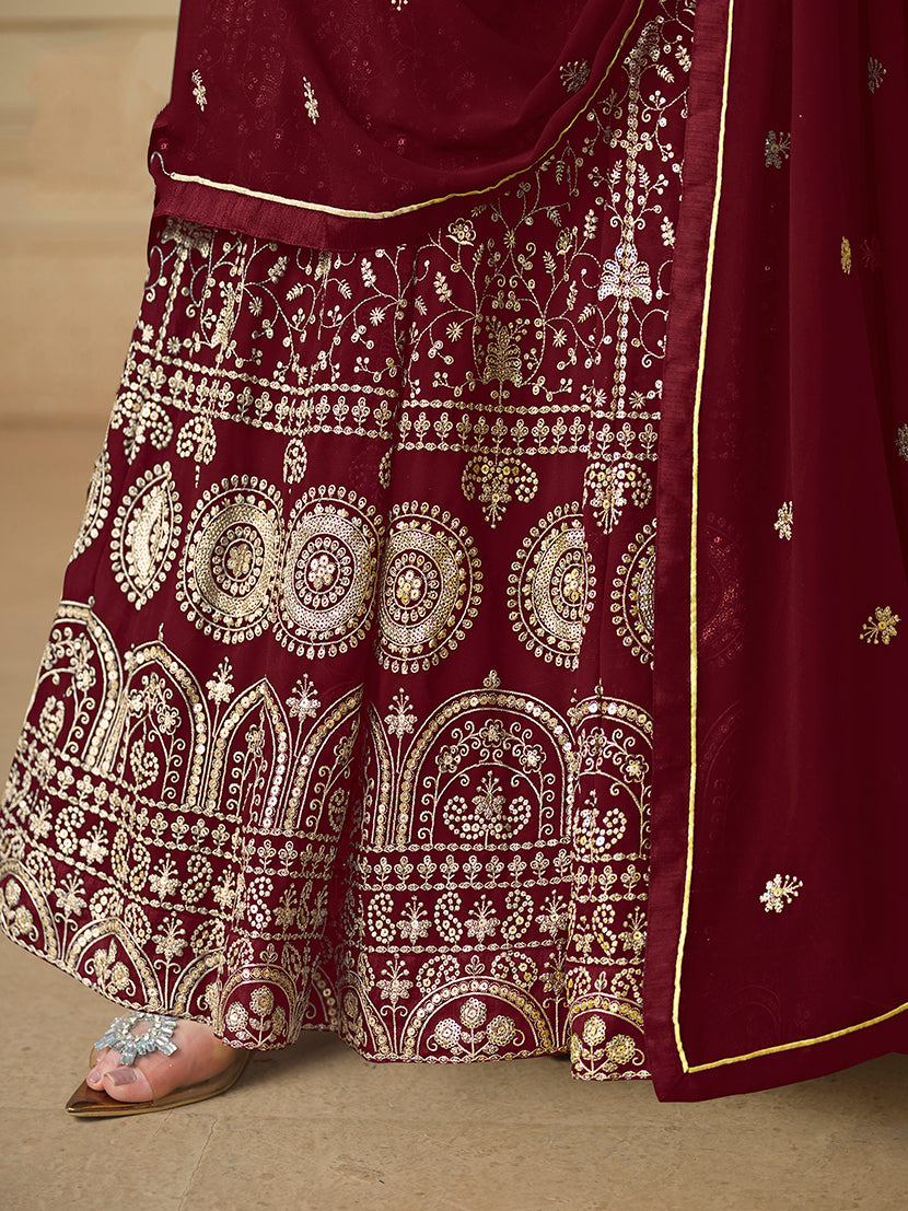 Maroon Faux Georgette Embroidered Anarkali Salwar Suit - Monjolika Fashion Maroon Faux Georgette Embroidered Anarkali Salwar Suit - Monjolika Fashion