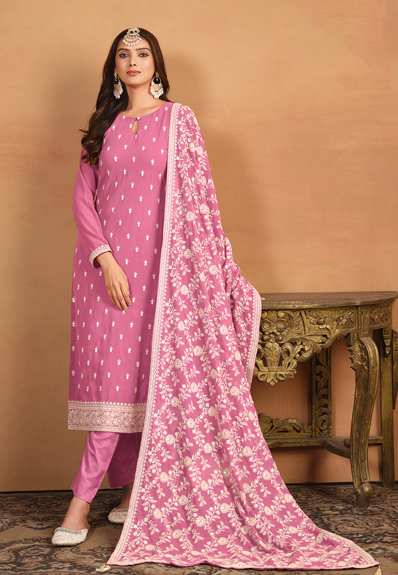 Pink Faux Georgette Embroidered Trendy Salwar Suit - Monjolika Fashion Pink Faux Georgette Embroidered Trendy Salwar Suit - Monjolika Fashion