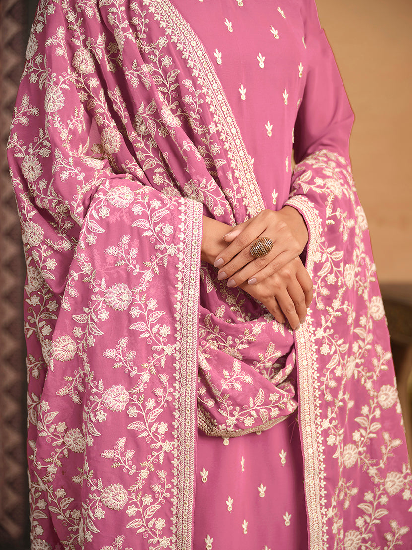 Pink Faux Georgette Embroidered Trendy Salwar Suit - Monjolika Fashion Pink Faux Georgette Embroidered Trendy Salwar Suit - Monjolika Fashion