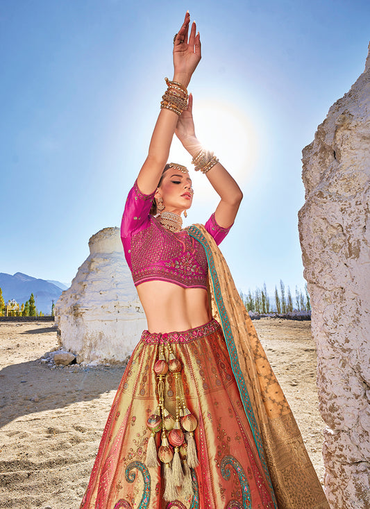 Copper Banarasi Silk Lehenga with Jacquard Weave