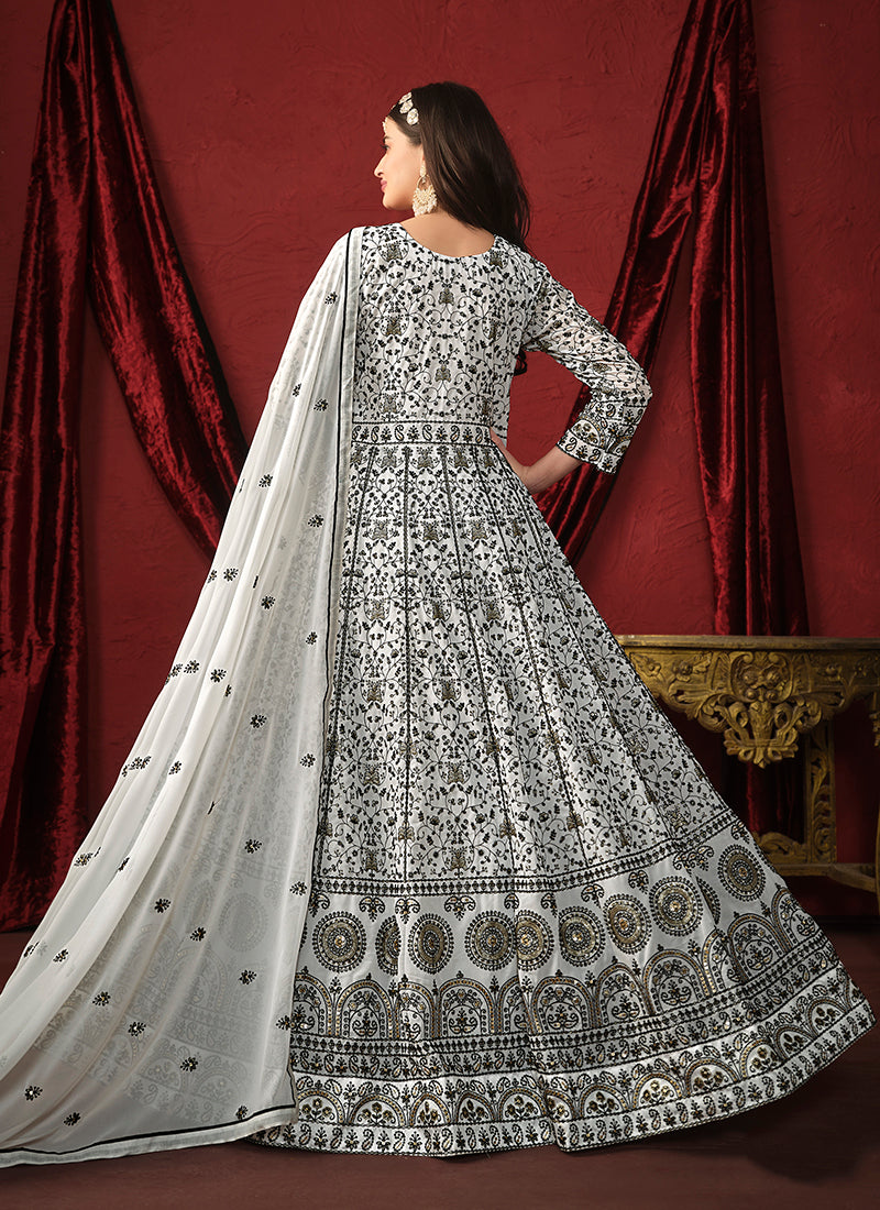 Off white Georgette Embroidered Traditional Anarkali Suit - Monjolika Fashion Off white Georgette Embroidered Traditional Anarkali Suit - Monjolika Fashion