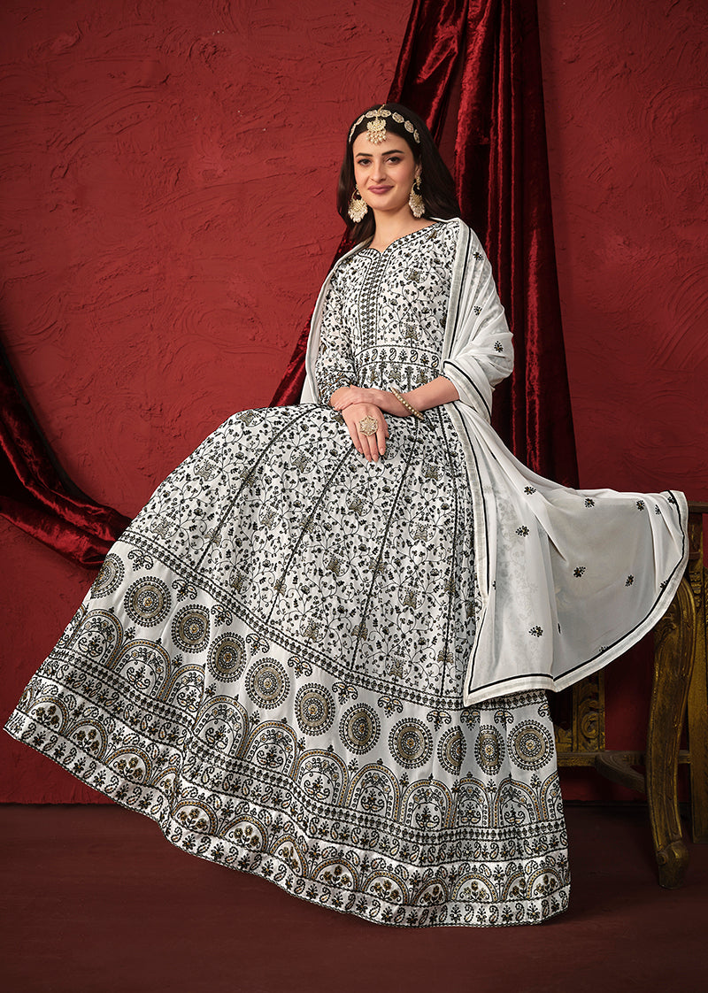 Off white Georgette Embroidered Traditional Anarkali Suit - Monjolika Fashion Off white Georgette Embroidered Traditional Anarkali Suit - Monjolika Fashion