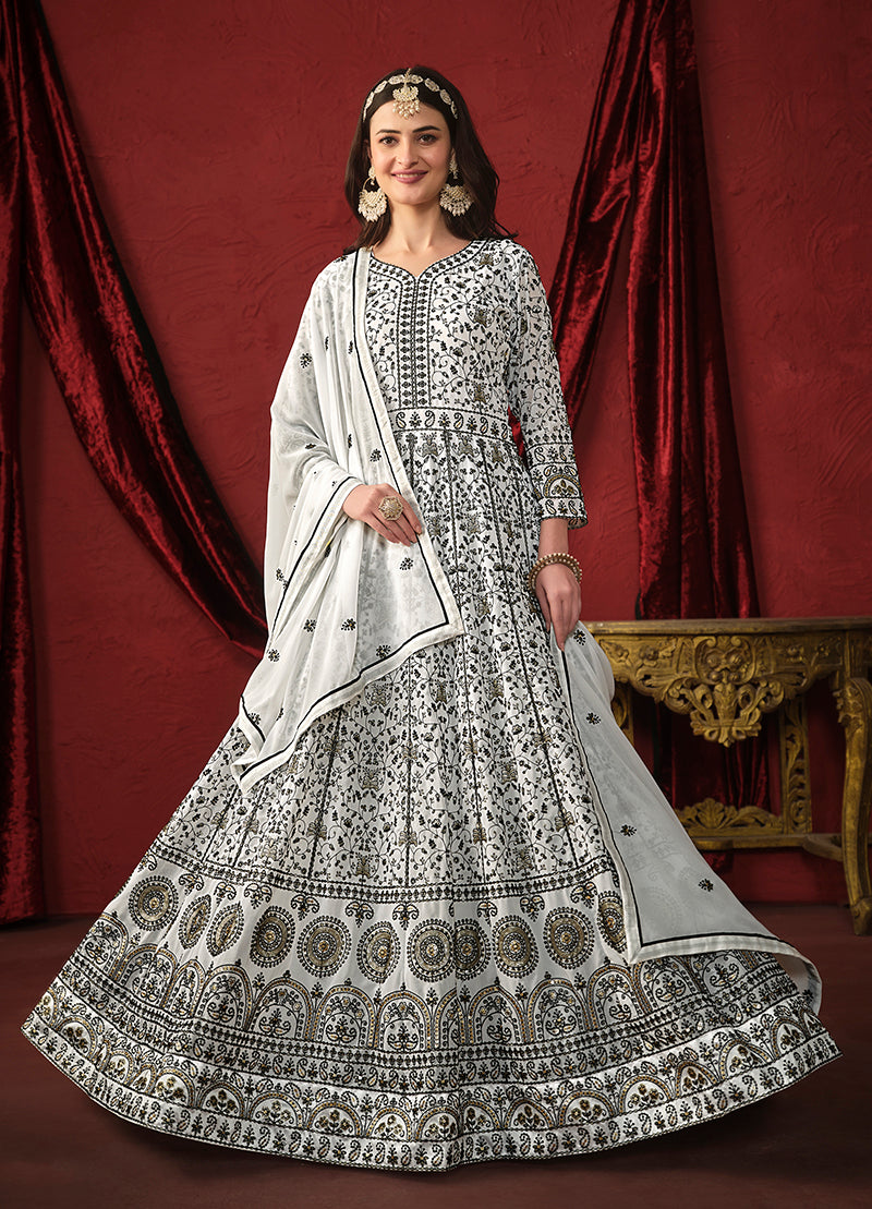 Off white Georgette Embroidered Traditional Anarkali Suit - Monjolika Fashion Off white Georgette Embroidered Traditional Anarkali Suit - Monjolika Fashion