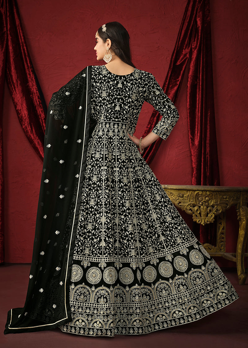 Black Georgette Embroidered Traditionally Anarkai Suit - Monjolika Fashion Black Georgette Embroidered Traditionally Anarkai Suit - Monjolika Fashion