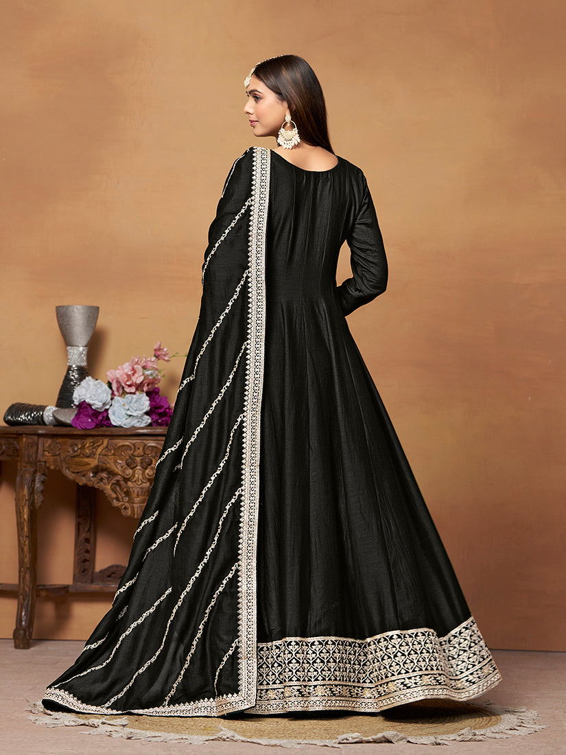 Black Art silk Embroidered Designer Anarkali Suit - Monjolika Fashion Black Art silk Embroidered Designer Anarkali Suit - Monjolika Fashion