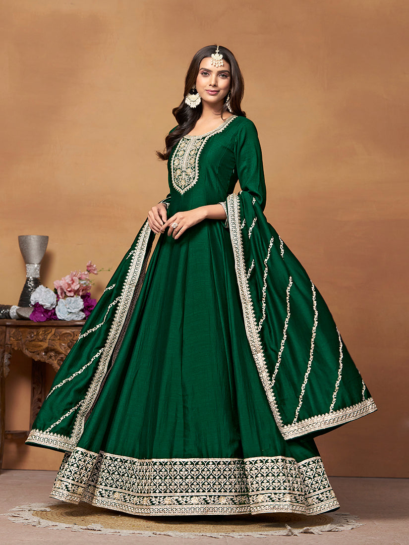 Green Art silk Embroidered Anarkali Suit - Monjolika Fashion Green Art silk Embroidered Anarkali Suit - Monjolika Fashion