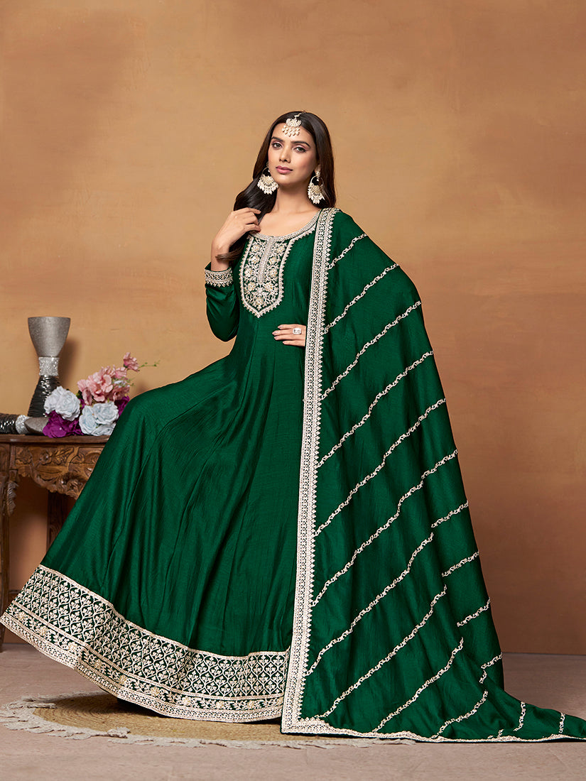 Green Art silk Embroidered Anarkali Suit - Monjolika Fashion Green Art silk Embroidered Anarkali Suit - Monjolika Fashion