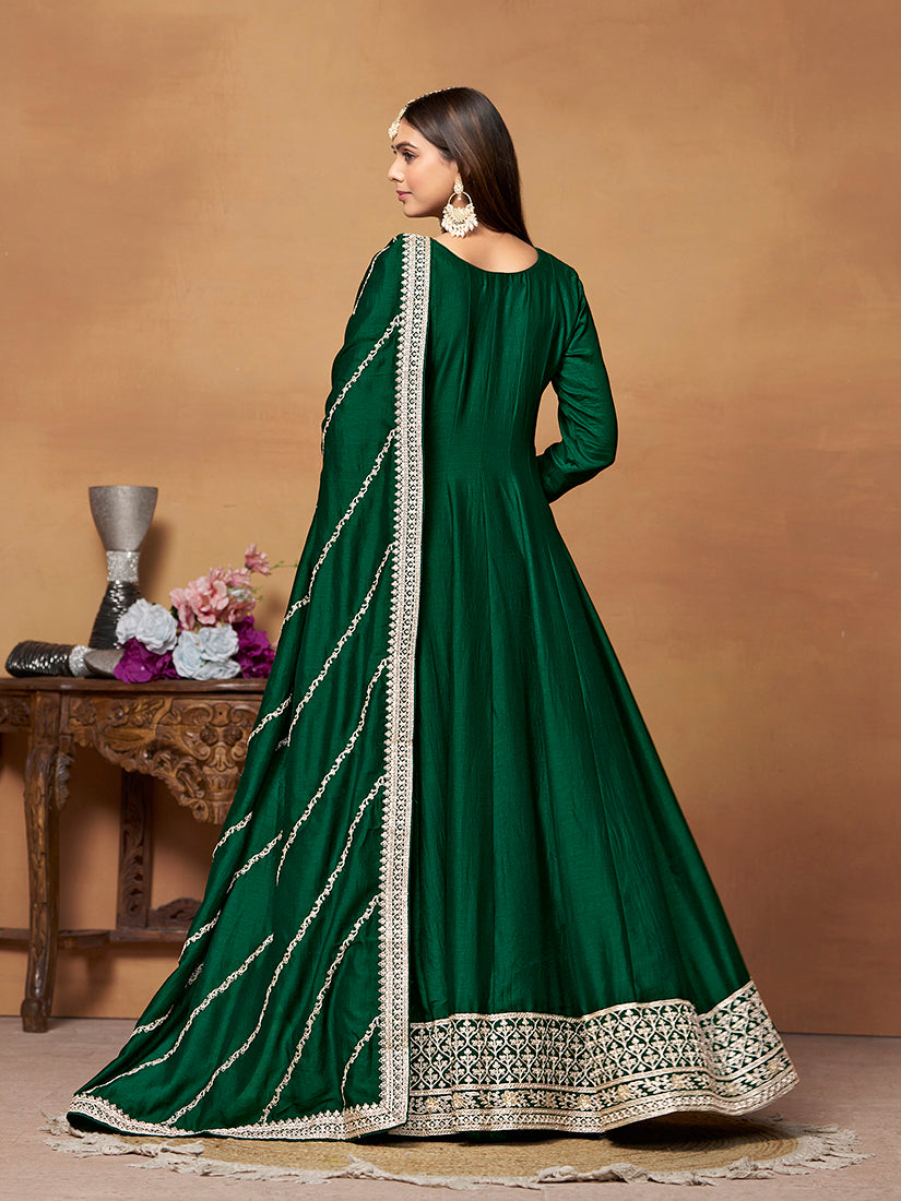 Green Art silk Embroidered Anarkali Suit - Monjolika Fashion Green Art silk Embroidered Anarkali Suit - Monjolika Fashion