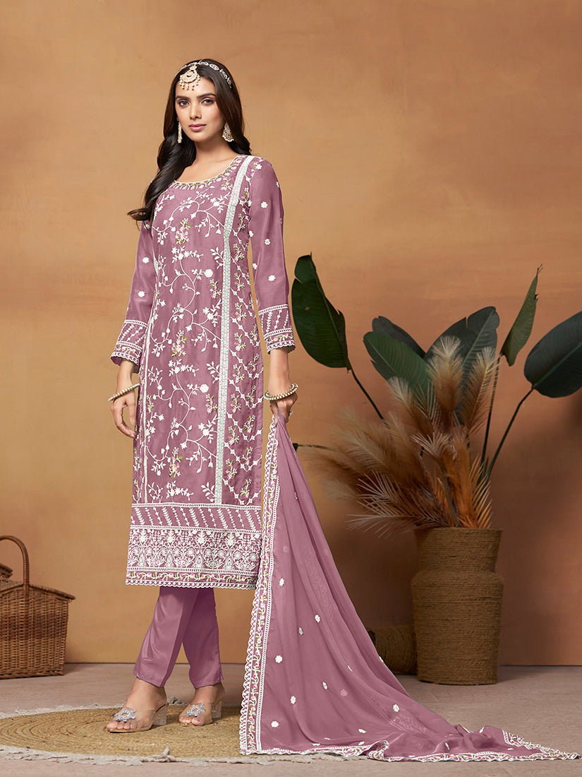 Mauve Soft Organza Embroidered Trendy Suit - Monjolika Fashion Mauve Soft Organza Embroidered Trendy Suit - Monjolika Fashion