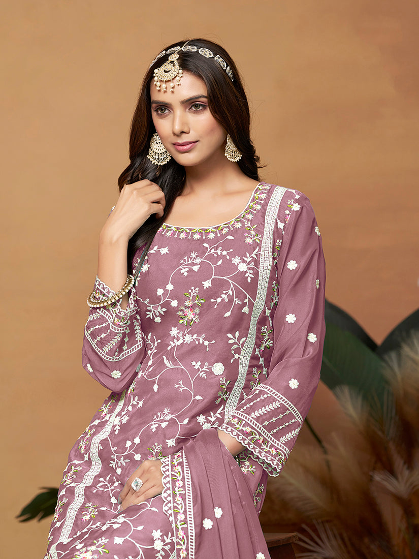 Mauve Soft Organza Embroidered Trendy Suit - Monjolika Fashion Mauve Soft Organza Embroidered Trendy Suit - Monjolika Fashion