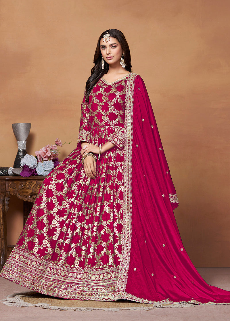 Crimson Dola Silk Embroidered Designer Suit - Monjolika Fashion Crimson Dola Silk Embroidered Designer Suit - Monjolika Fashion