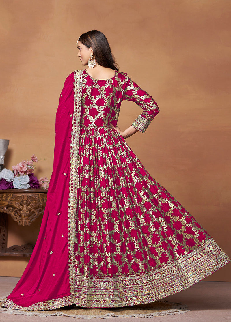 Crimson Dola Silk Embroidered Designer Suit - Monjolika Fashion Crimson Dola Silk Embroidered Designer Suit - Monjolika Fashion