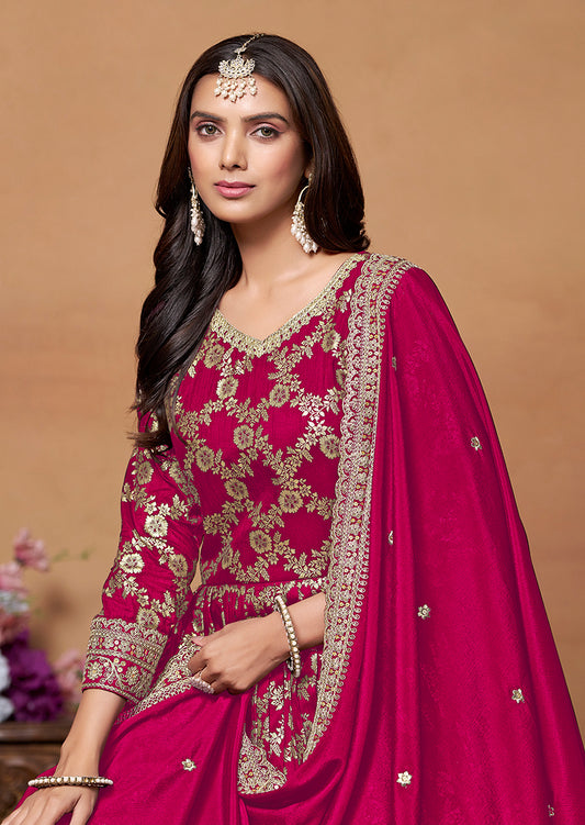 Crimson Dola Silk Embroidered Designer Suit - Monjolika Fashion