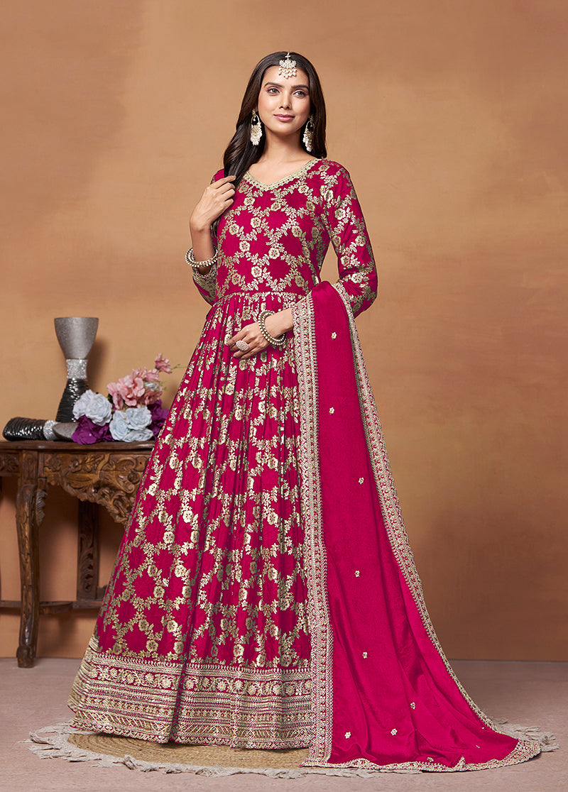 Crimson Dola Silk Embroidered Designer Suit - Monjolika Fashion Crimson Dola Silk Embroidered Designer Suit - Monjolika Fashion