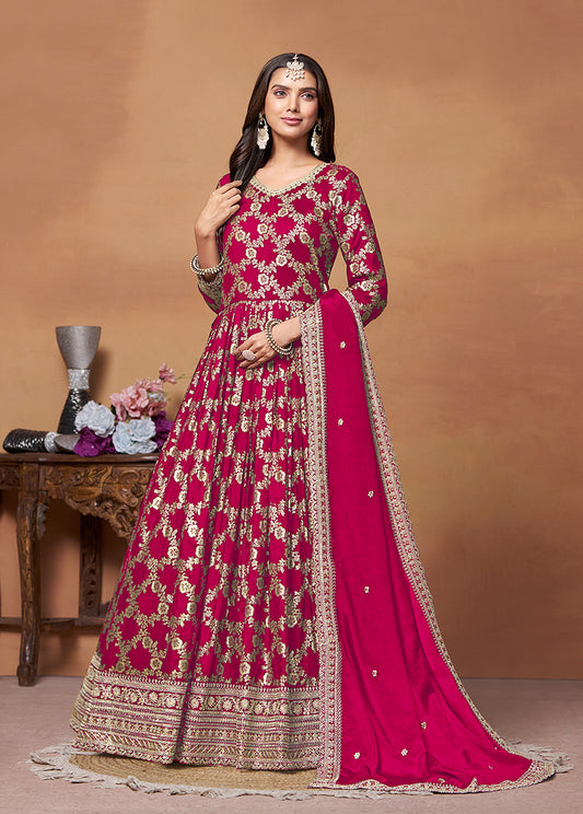 Crimson Dola Silk Embroidered Designer Suit - Monjolika Fashion