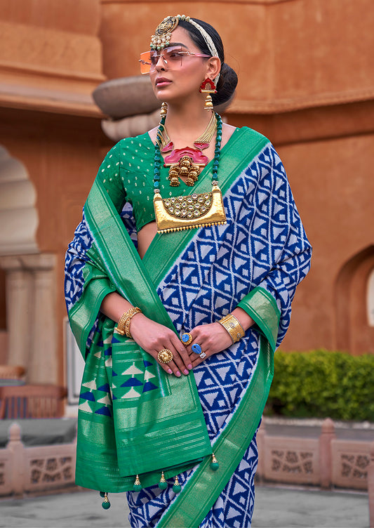 Blue Cotton Silk Foil Print Work Saree
