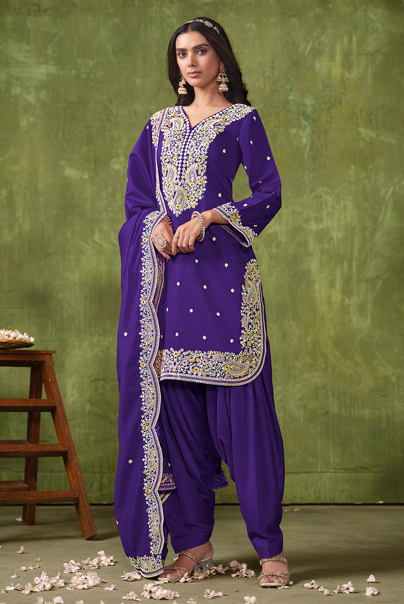 Dark Blue Chanderi Embroidered Salwar Kameez - Monjolika Fashion Dark Blue Chanderi Embroidered Salwar Kameez - Monjolika Fashion