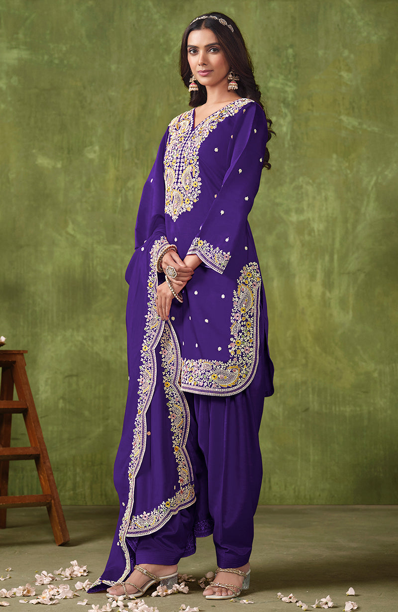 Dark Blue Chanderi Embroidered Salwar Kameez - Monjolika Fashion Dark Blue Chanderi Embroidered Salwar Kameez - Monjolika Fashion