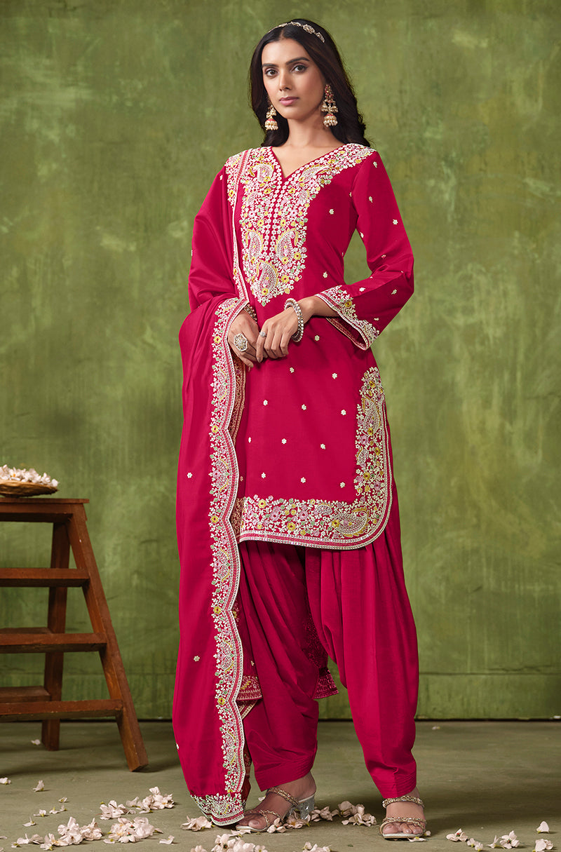 Dark Red Chanderi Embroidered Classic Salwar Kameez - Monjolika Fashion Dark Red Chanderi Embroidered Classic Salwar Kameez - Monjolika Fashion
