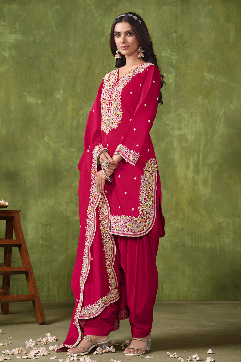 Dark Red Chanderi Embroidered Classic Salwar Kameez - Monjolika Fashion Dark Red Chanderi Embroidered Classic Salwar Kameez - Monjolika Fashion