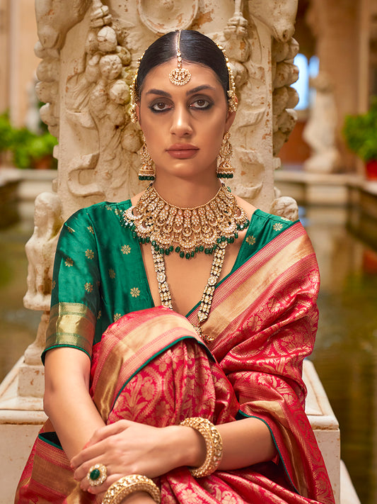 Red Rich Look Banarasi Silk Zari Work Traditional Saree