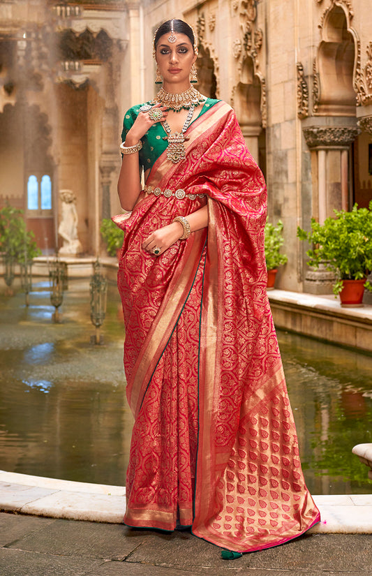 Red Rich Look Banarasi Silk Zari Work Traditional Saree