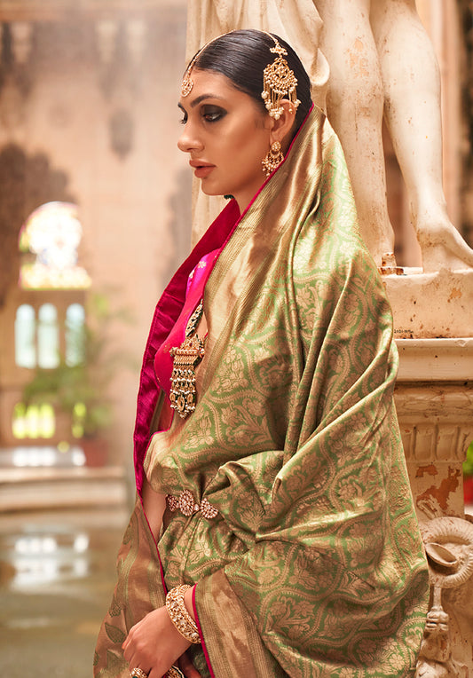 Green Rich Look Banarasi Silk Weaving Work Elegance and Luxury Saree