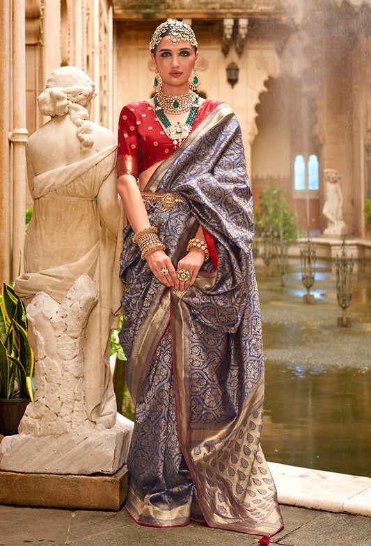 Navy Blue  Banarasi Silk Rich Look Tradtional Saree