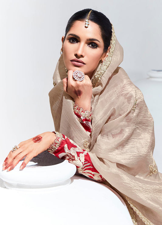 Cream Organza Silk Saree With Delicate Embroidery Work