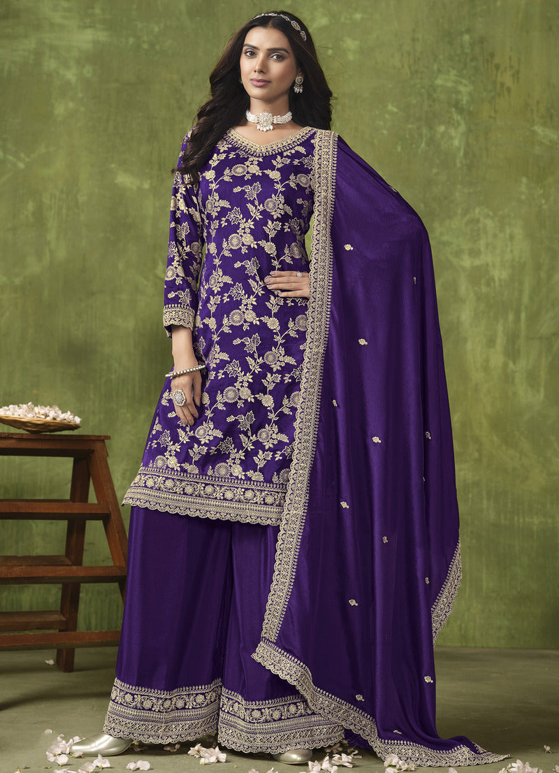 Dark Blue Dola Silk Embroidered Designer Salwar Kameez - Monjolika Fashion Dark Blue Dola Silk Embroidered Designer Salwar Kameez - Monjolika Fashion