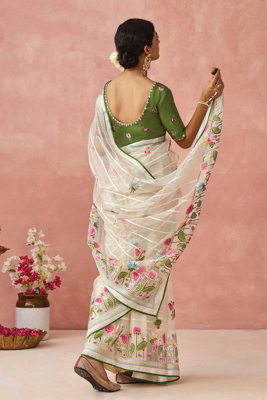 Cream Brasso Printed Classic Saree