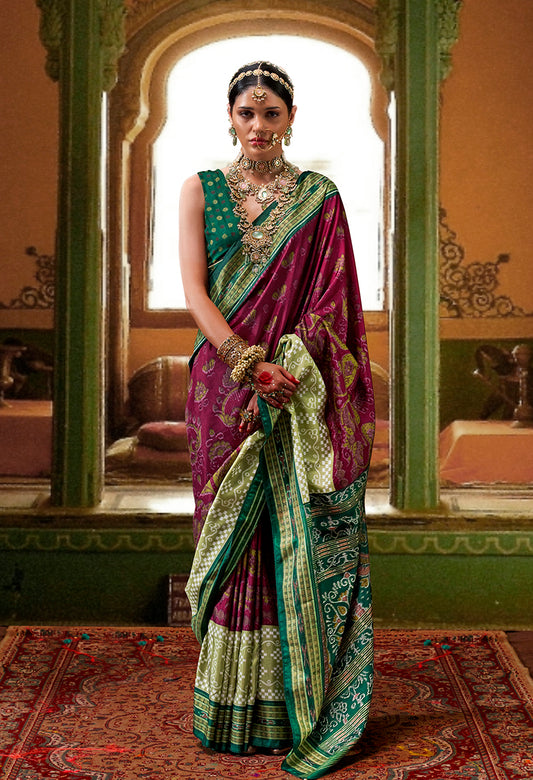 Burgundy Silk Patola Print Saree