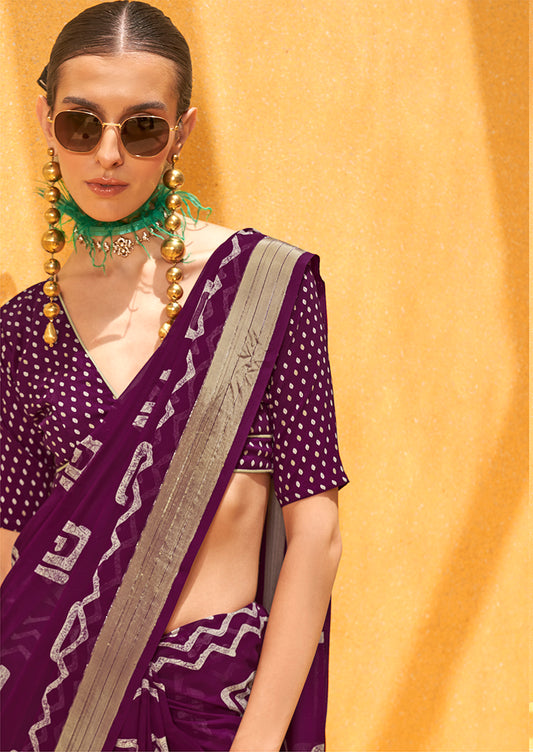 Purple Georgette Foil Print Saree