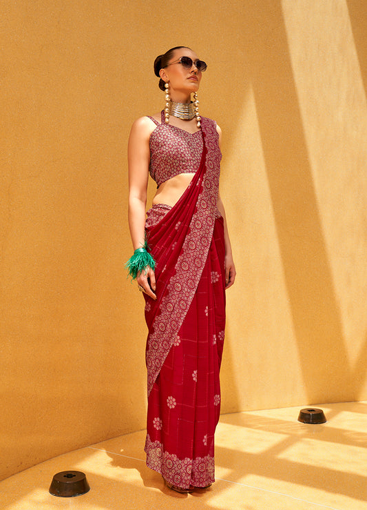 Rani Pink Georgette Foil Print Saree
