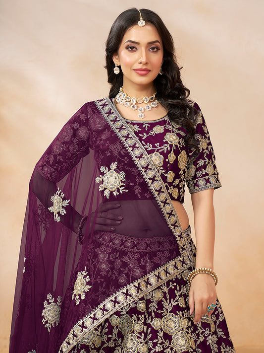 Purple Embroidered Art Silk Ceremony Lehenga Choli