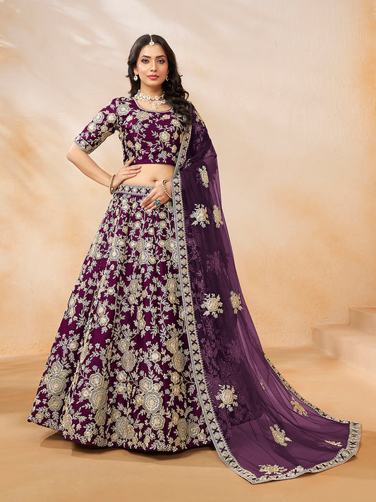 Purple Embroidered Art Silk Ceremony Lehenga Choli