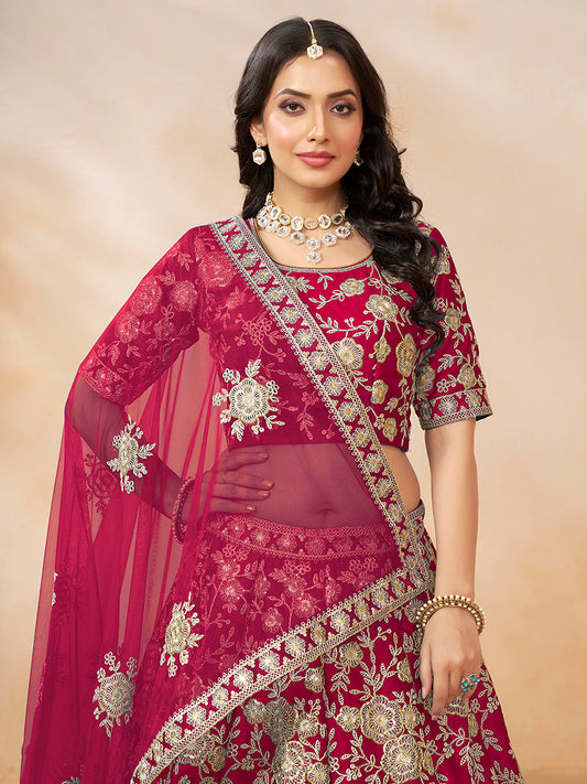 Rani Pink Embroidered Art Silk Ceremony Lehenga Choli