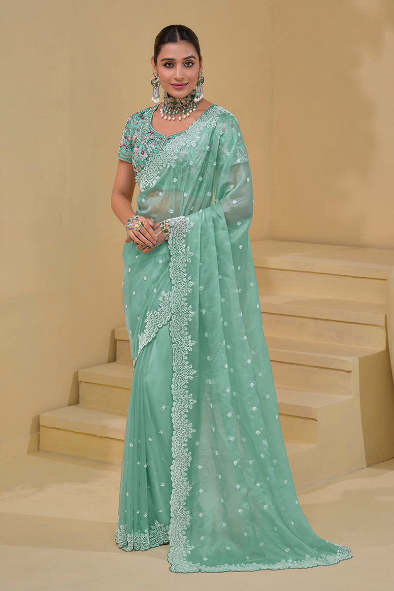Soft Organza Silk Sequins Work Saree Soft Organza Silk Sequins Work Saree