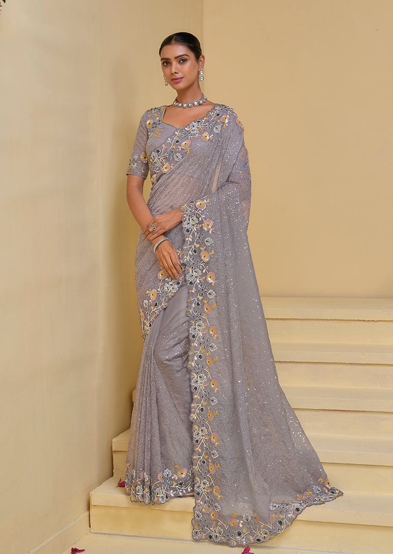 Soft Organza Silk Sequins Work Saree Soft Organza Silk Sequins Work Saree