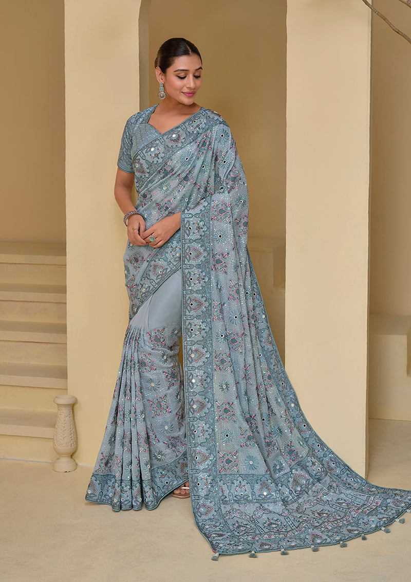 Soft Organza Silk Sequins Work Saree Soft Organza Silk Sequins Work Saree