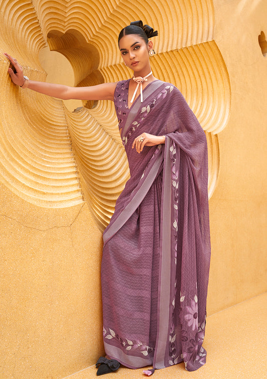 Purple Georgette Printed Saree