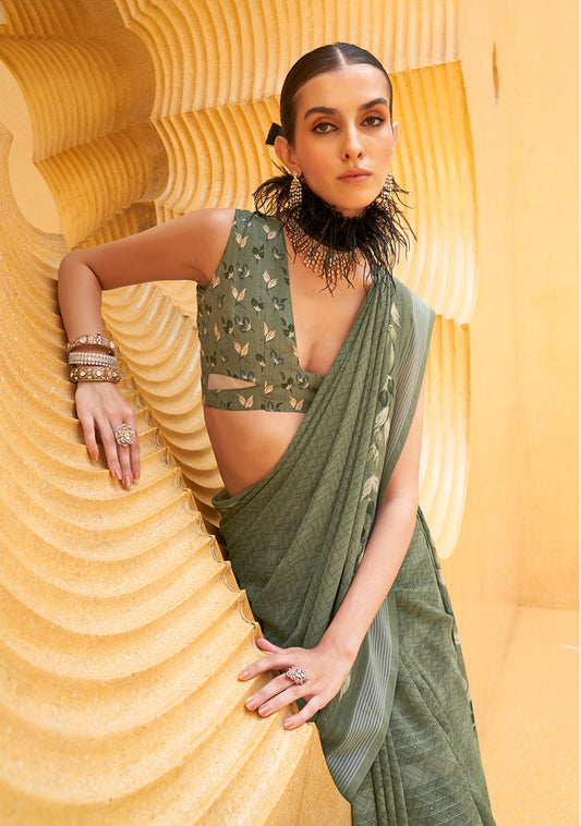 Green Georgette Printed Saree