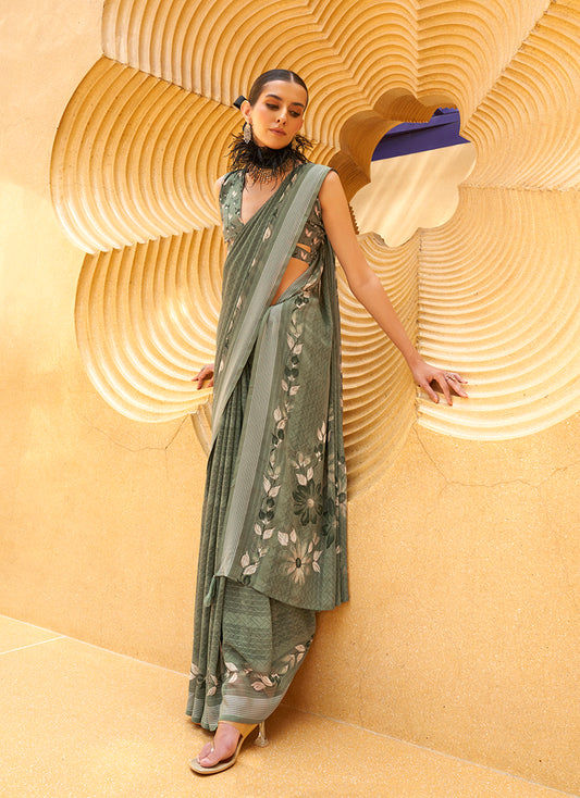 Green Georgette Printed Saree