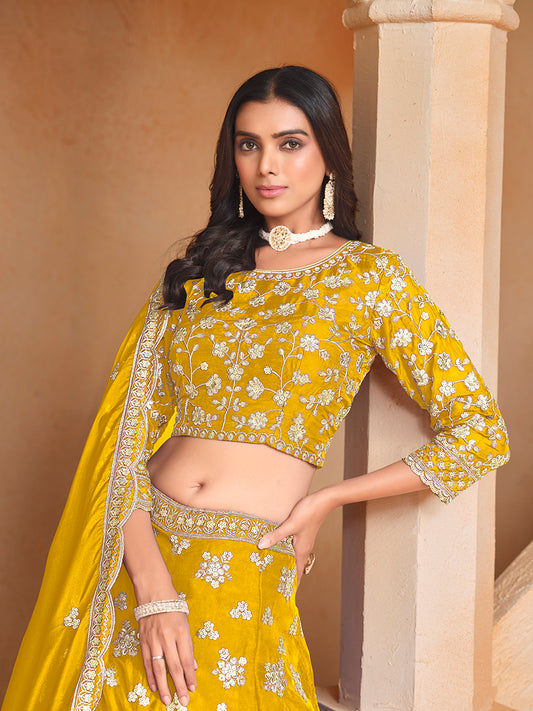 Yellow Organza Heavy Embroidered Traditionally Lehenga Choli