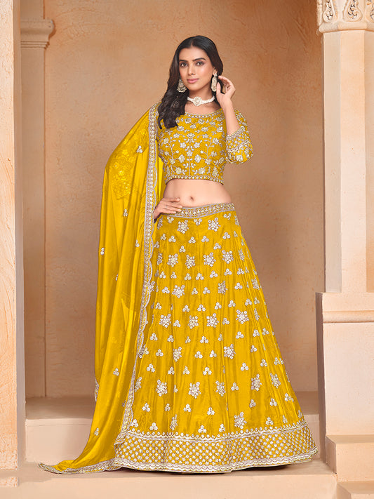 Yellow Organza Heavy Embroidered Traditionally Lehenga Choli