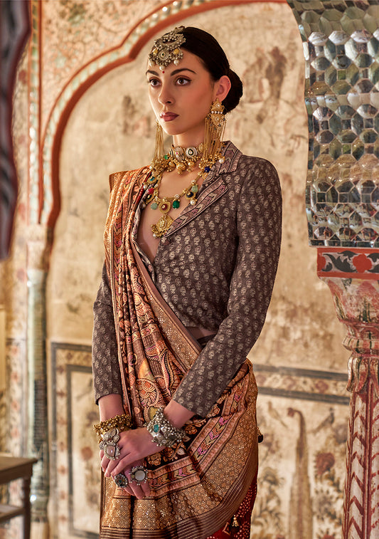 Crimson Red Viscose Silk Printed Traditional Saree