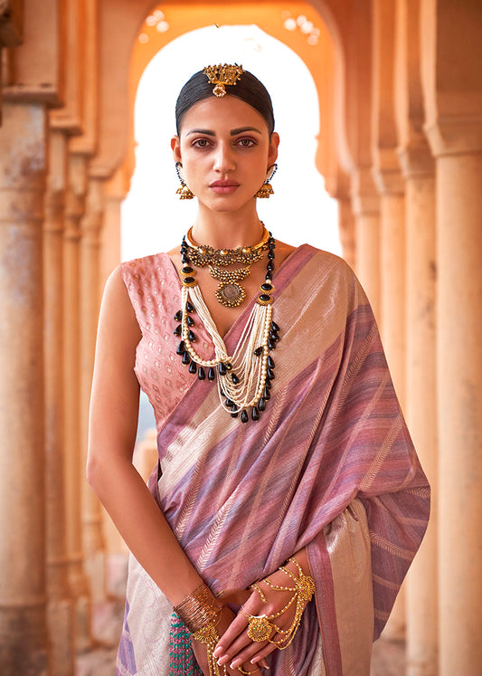 Lilac Viscose Silk Foil Print Classic Saree