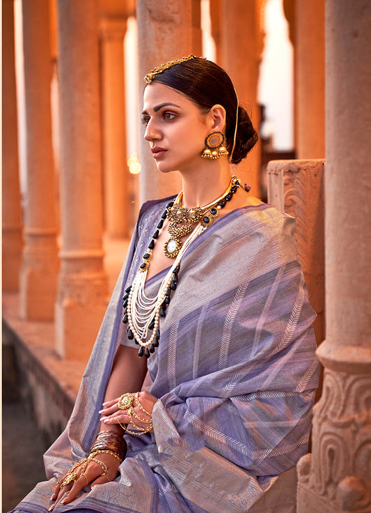 Light Purple Viscose Silk Foil Print Classic Saree