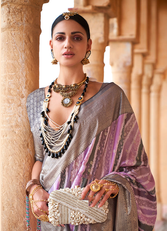 Lavender Viscose Silk Foil Print Classic Saree